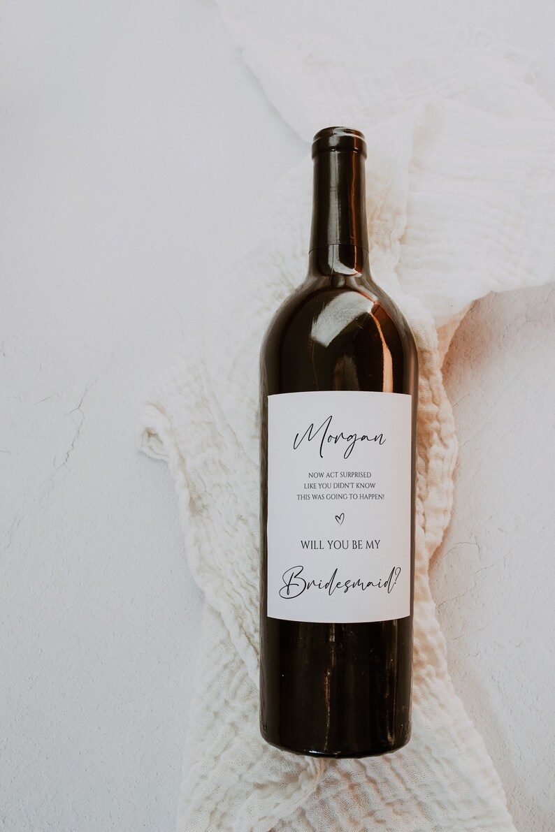 Will You Be My Bridesmaid Wine Label Template, Bridesmaid Proposal Wine Gift, Editable Template, Custom Bridesmaid Wine Label, DIY Label image 1