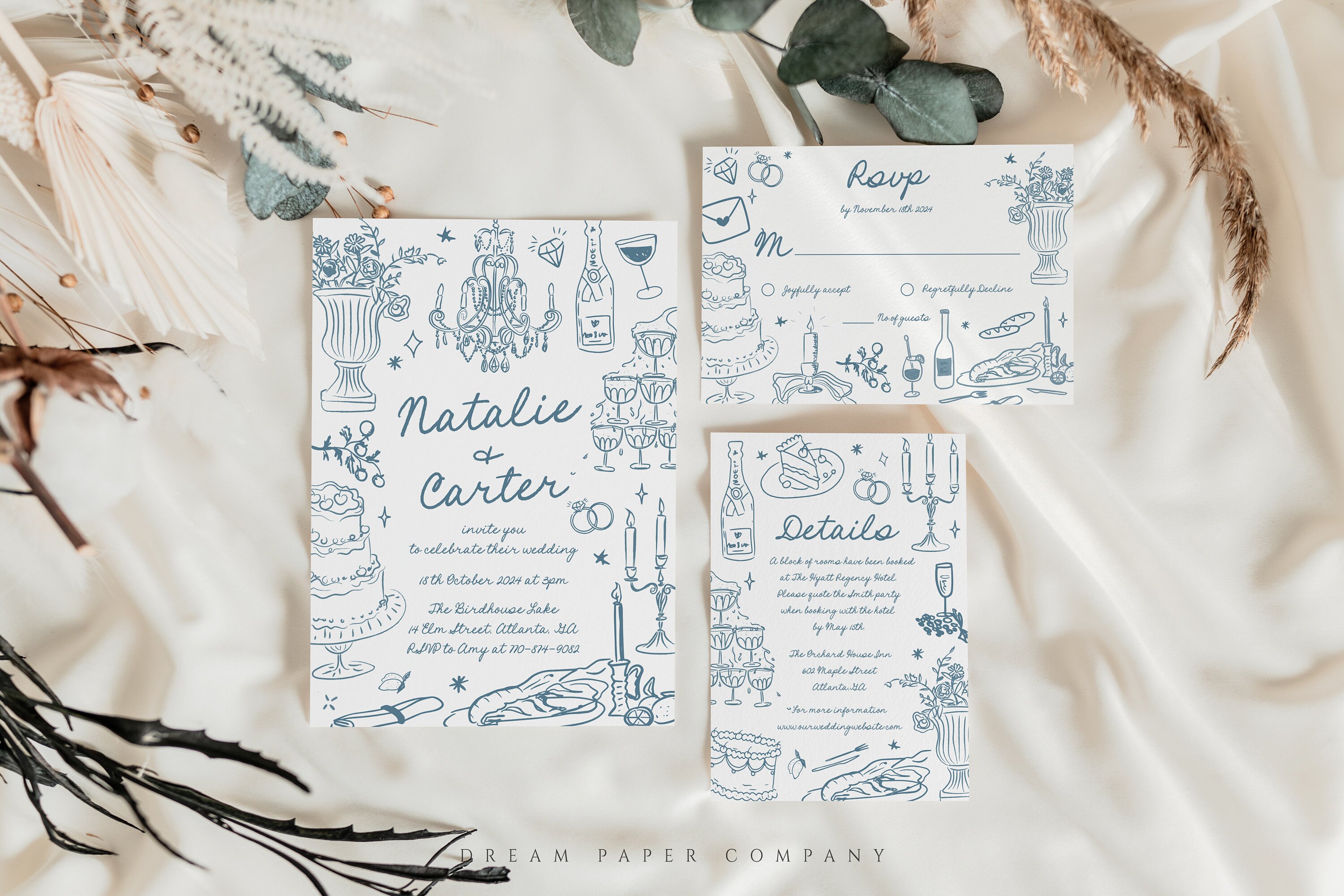 Hand Drawn Wedding Invitation Template, Funky Whimsical Wedding Invite ...