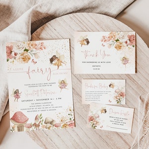 Modèle d'Invitation pour baby shower fée, Shower de bébé fées magiques, Faire-part de fée enchantée, modèle modifiable, une petite fée, FBS1 image 1