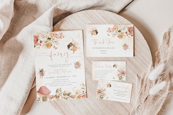 Fairy Baby Shower Invitation Template, Magical Fairies Baby Shower, Enchanted Fairy Invitation,  Editable Template, A Little Fairy, FBS1