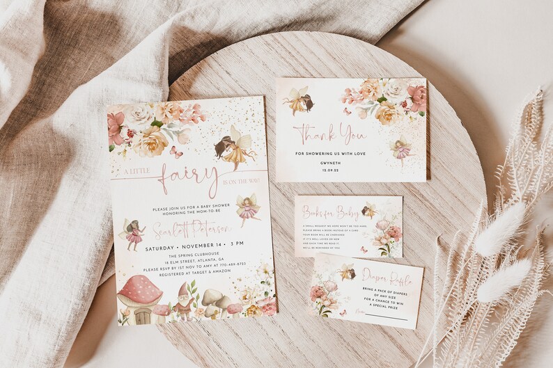 Modèle d'Invitation pour baby shower fée, Shower de bébé fées magiques, Faire-part de fée enchantée, modèle modifiable, une petite fée, FBS1 image 1