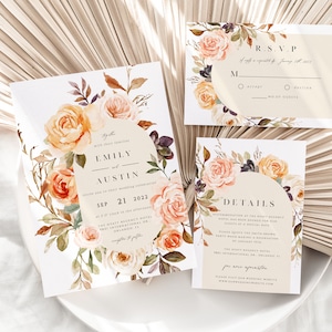 Boho Wedding Invitation Suite, Fall Wedding Template, Burnt Orange, Editable Template, Terracotta Invite, Boho Arch, Rust, Bruno