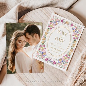 Spring Floral Save The Date Template, Garden Wedding Invitation, Elegant Flowers Save The Date, Wildflowers Save The Date, Colorful Invite