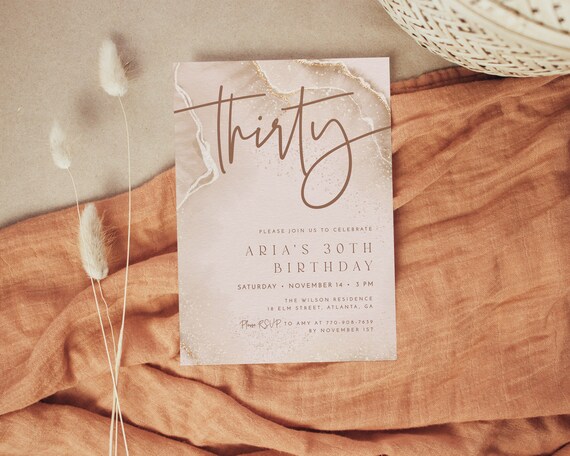 Beige 30th Birthday Invitation Template, Minimalist 30th Birthday Invite, Modern Neutral 30th Birthday, Editable Gold Birthday Invite