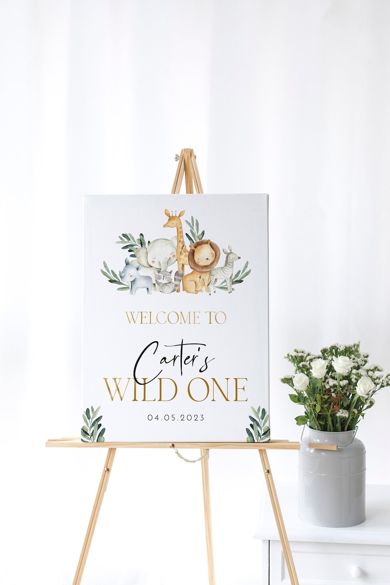 Safari Birthday Welcome Sign, Wild One Welcome Sign, Safari First Birthday Welcome Template, 1st Birthday Sign, Editable Welcome Sign image 1