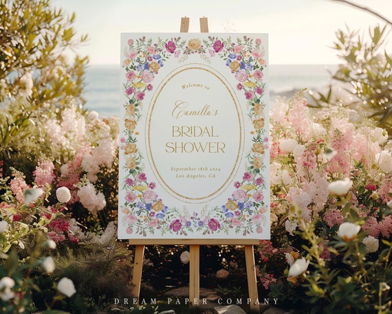 Spring Floral Welcome Sign, Floral Garden Bridal Shower Welcome Template, Summer Flowers Bridal Shower, Elegant Floral Welcome Sign