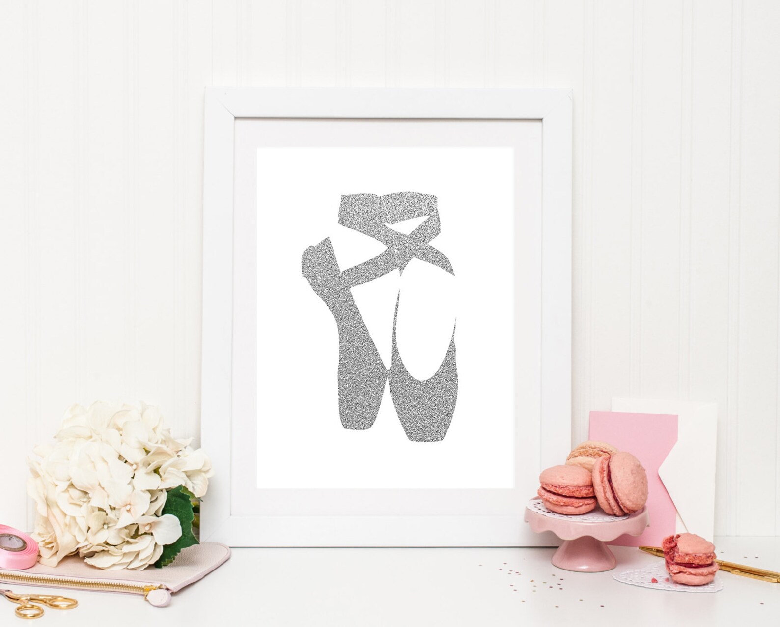 girl room wall art, ballet shoes printable, ballet wall art, silver glitter, ballet dancer print, dancer print, baby girl nurser