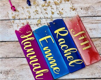 Personalized Gold and Silver Flake Resin Bookmark/Handmade Custom Name Bookmark