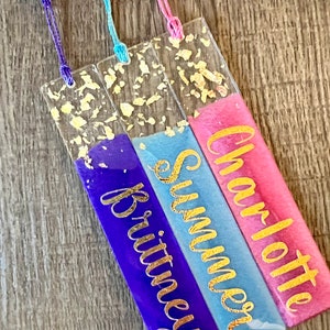 Personalized Gold and Silver Flake Resin Bookmark/Handmade Custom Name Bookmark image 2