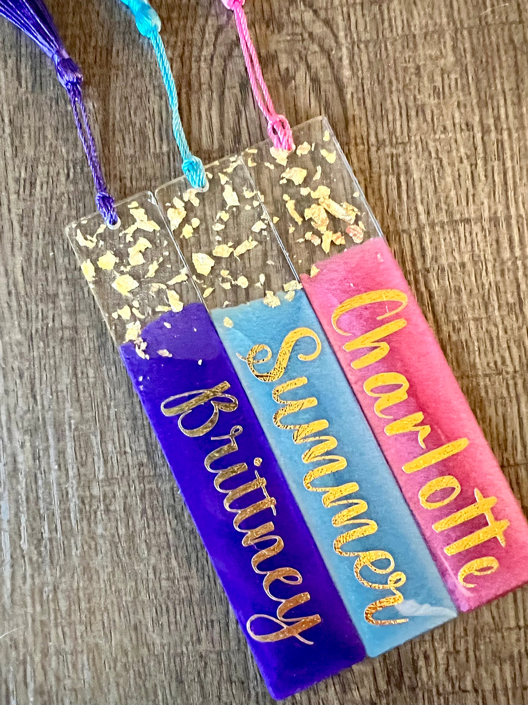 Personalized Gold and Silver Flake Resin Bookmark/Handmade Custom Name Bookmark