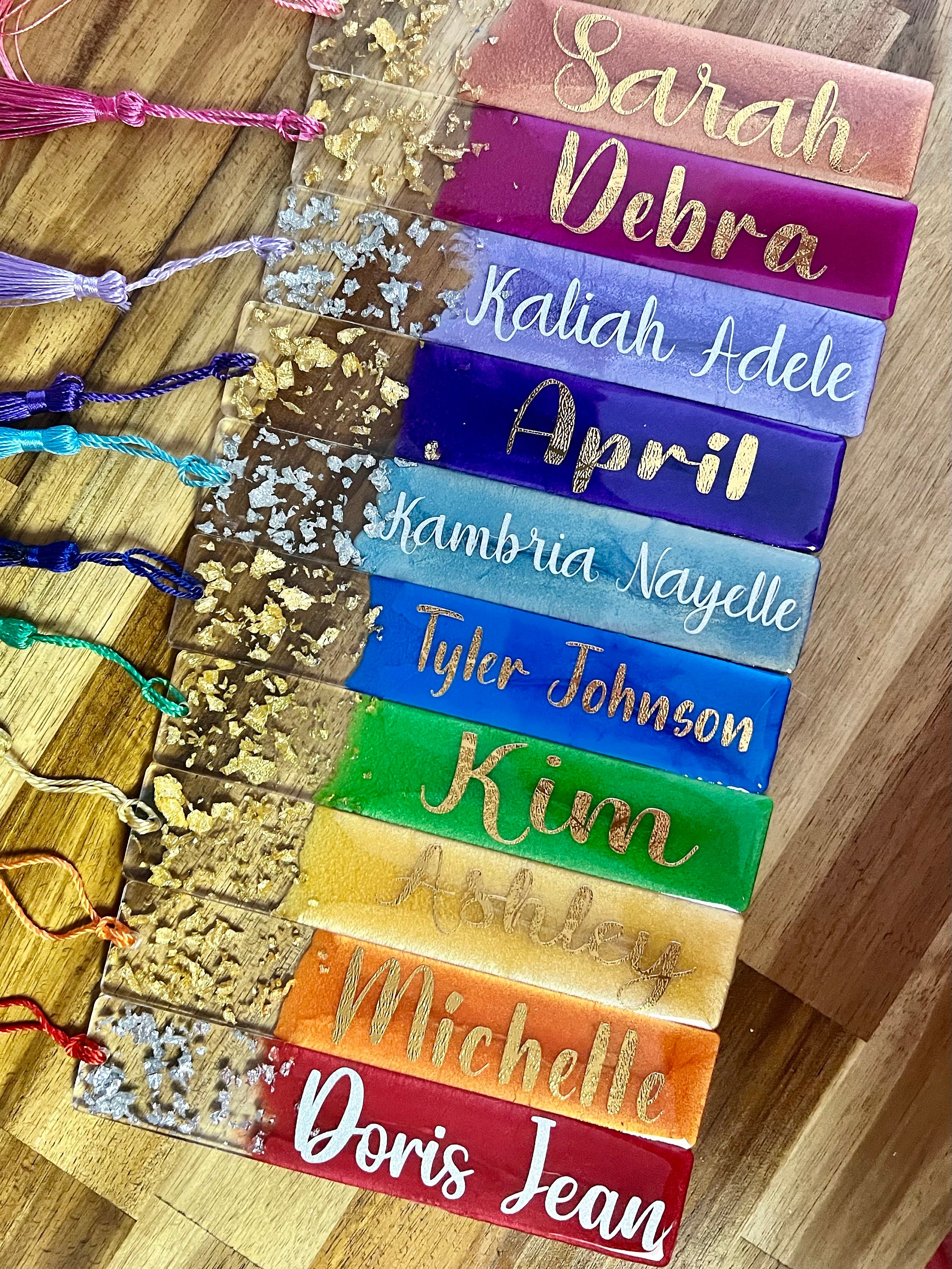 Personalized Gold and Silver Flake Resin Bookmark/Handmade Custom Name Bookmark