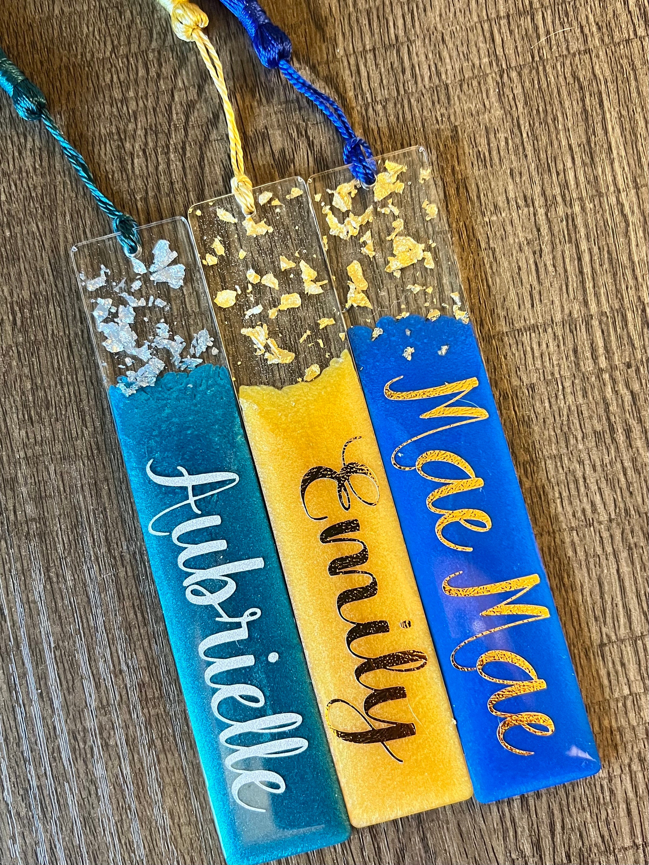 Personalized Gold and Silver Flake Resin Bookmark/Handmade Custom Name Bookmark