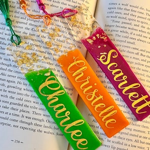 Personalized Gold and Silver Flake Resin Bookmark/Handmade Custom Name Bookmark
