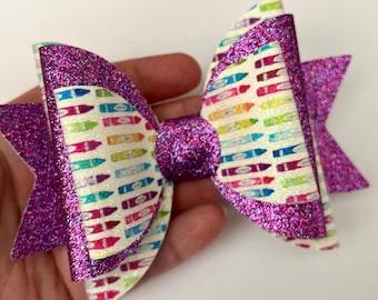 Crayon School-Themed Faux Leather Hairbow