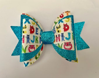 Alphabet School-Themed Faux Leather Hairbow