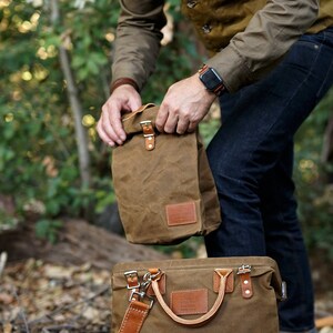 Waxed Canvas and Leather Lunch Bag Handmade image 1