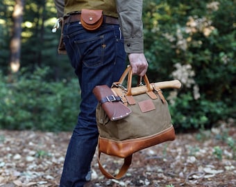 Waxed Canvas and Leather Mason Bag Tool Travel Bag, 14