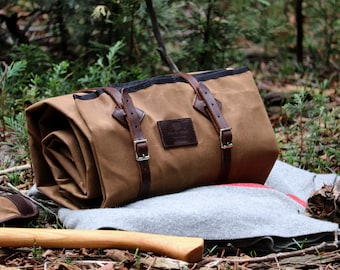 Rustic Waxed Canvas Cowboy Bedroll, with leather roll straps - Cowboy Bedroll