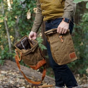 Waxed Canvas and Leather Lunch Bag Handmade image 2