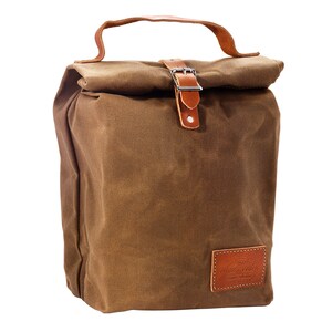Waxed Canvas and Leather Lunch Bag Handmade image 5