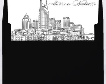 Nashville Skyline Envelope Liner, Black and White Line Art (Digital Download)
