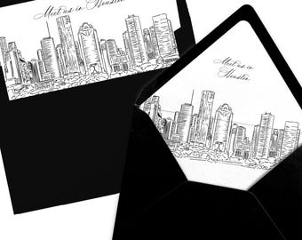 Houston Skyline Envelope Liner, Black & White Line Art (Digital Download)
