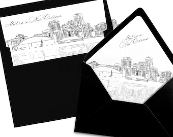 Printable New Orleans Skyline Envelope Liner Instant Download Black and White Line Art A7 Euro Flap and Square Flap DIY Wedding Invitation