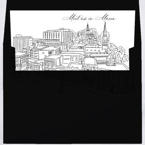 Macon Georgia Skyline Umschlag Liner Sofort Download schwarz weiß Linie Kunst A7 Euro Klappe und quadratische Klappe Euro Klappe DIY Hochzeitseinladung