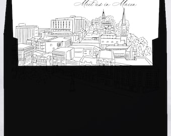 Macon Georgia Skyline Envelope Liner, Black and White Line Art (Digital Download)