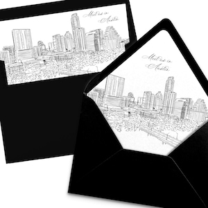 Austin Skyline Umschlag Liner Sofort Download schwarz weiß Linie Kunst A7 Euro Klappe und quadratische Klappe