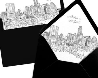 Austin Skyline Envelope Liner, Black and White Line Art (Digital Download)