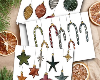 Watercolor Christmas Cards | Painted Ornaments & Candy Canes, Personalized