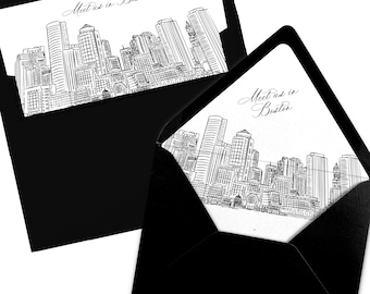 Boston Skyline Envelope Liner, Black and White Line Art (Digital Download)