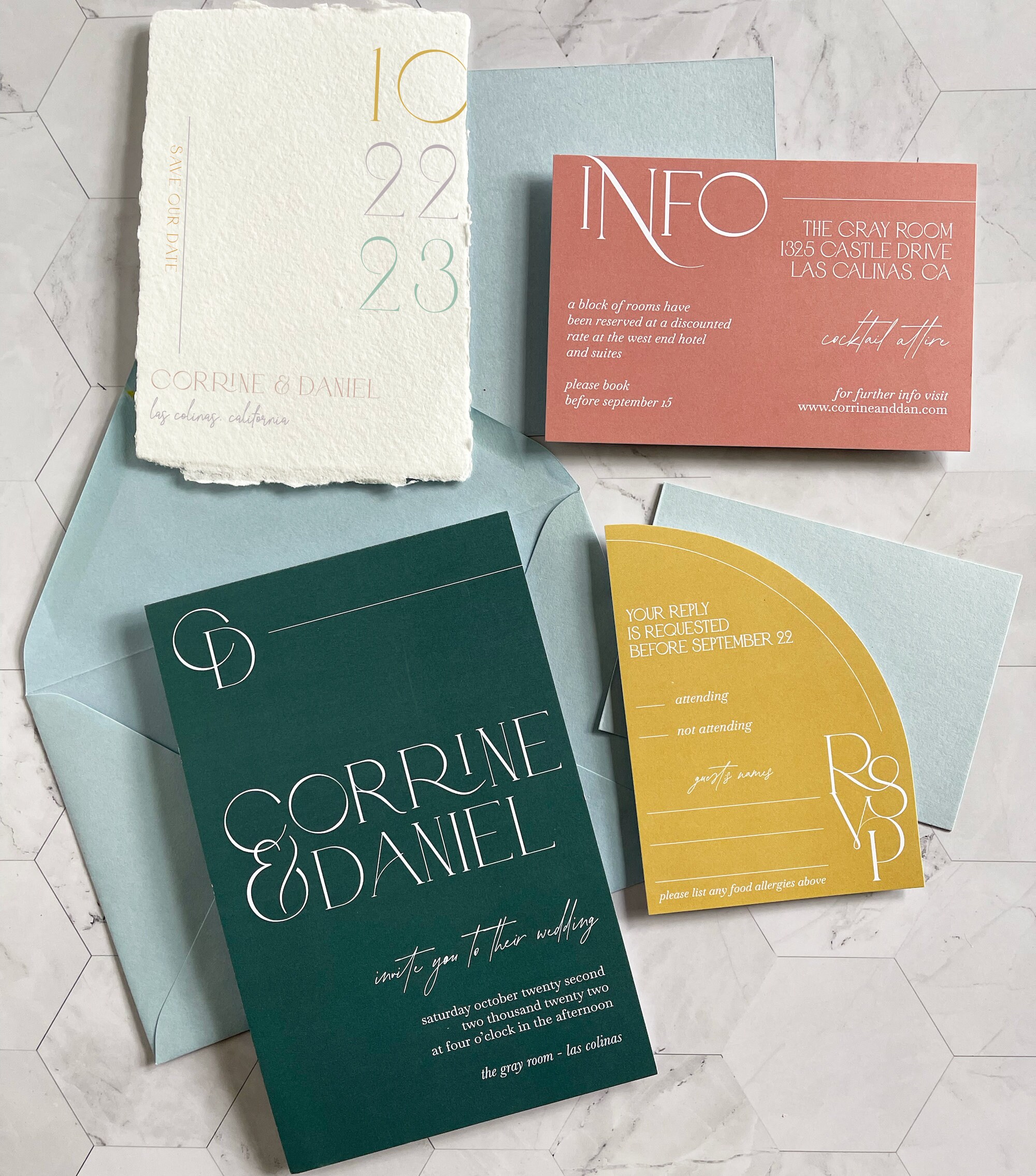 Color Block Wedding Invitation Set | Invitation, RSVP and Details Card ...