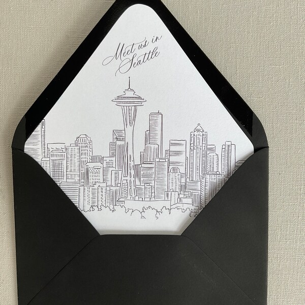 Printed Seattle Skyline Envelope Liners, Customizable Wording