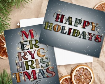 Watercolor Christmas Cards, Personalized Holiday Card Set