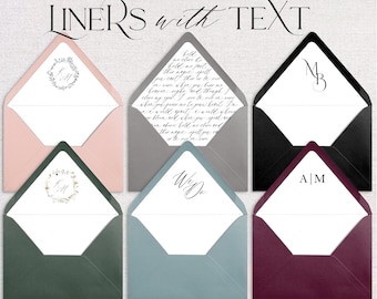 Envelope Liners with Text | DIY Wedding Invitation Add On Printed Liners | Wedding Invite Envelope Liner | Monogram Envelope Liner