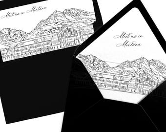 Montana Sage Lodge Envelope Liner: Black and White Skyline (Digital Download)