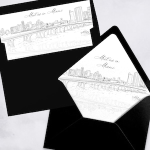 Miami Skyline Umschlag Liner Sofort Download Schwarz Weiß Linie Kunst A7 Euro Klappe und Quadrat Klappe