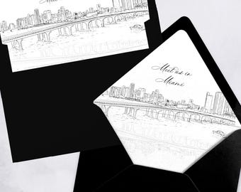 Miami Skyline Envelope Liner, Black and White Line Art (Digital Download)