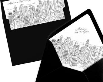 Los Angeles Skyline Envelope Liner, Black and White Line Art (Digital Download)