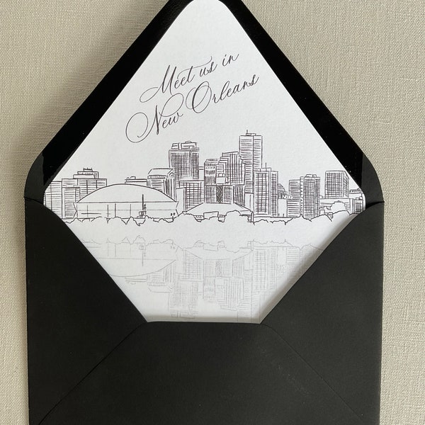 Printed New Orleans Skyline Envelope Liners, Customizable Wording
