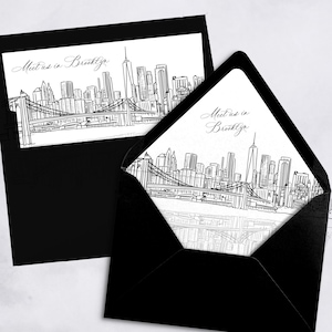 Printable Brooklyn Skyline Envelope Liner Instant Download Black and White Line Art A7 Euro Flap and Square Flap DIY Wedding Invitation