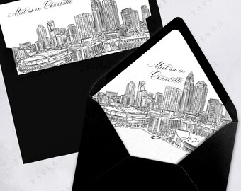 Charlotte Skyline Envelope Liner, Black and White Line Art (Digital Download)