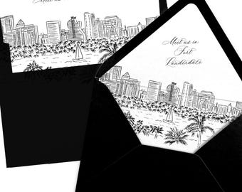 Fort Lauderdale Skyline Envelope Liner, Black & White Line Art (Digital Download)