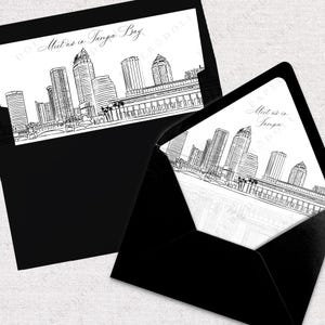 Druckbare Tampa Bay Skyline Umschlag Liner Sofort Download schwarz und weiß Linie Kunst A7 Euro Klappe und quadratische Klappe DIY Hochzeitseinladung