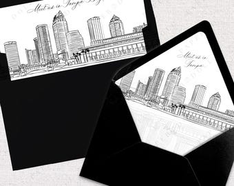 Tampa Bay Skyline Envelope Liner, Black and White Line Art (Digital Download)