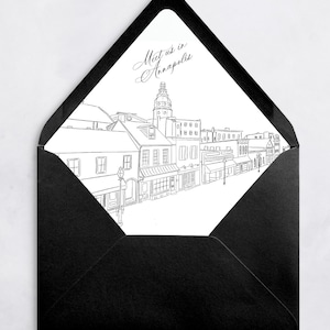 Printable Annapolis Maryland Skyline Envelope Liner Instant Download Black and White Line Art A7 Euro Flap Square Flap DIY Wedding Invite