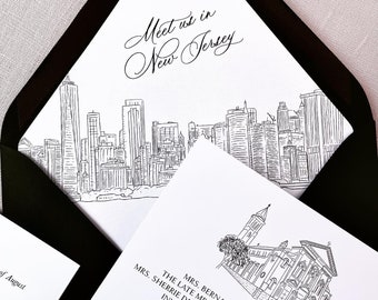 Custom Skyline Envelope Liners for any size envelopes | Envelope Liner with custom Skyline drawing of your city