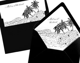 Beach Skyline Envelope Liner, Black and White Line Art (Digital Download)